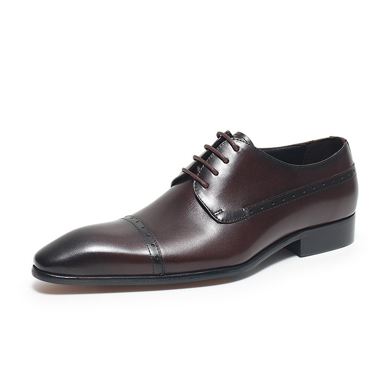 Men's Autumn Business Formal British Style Pointed Carved Pumps Leather Shoes