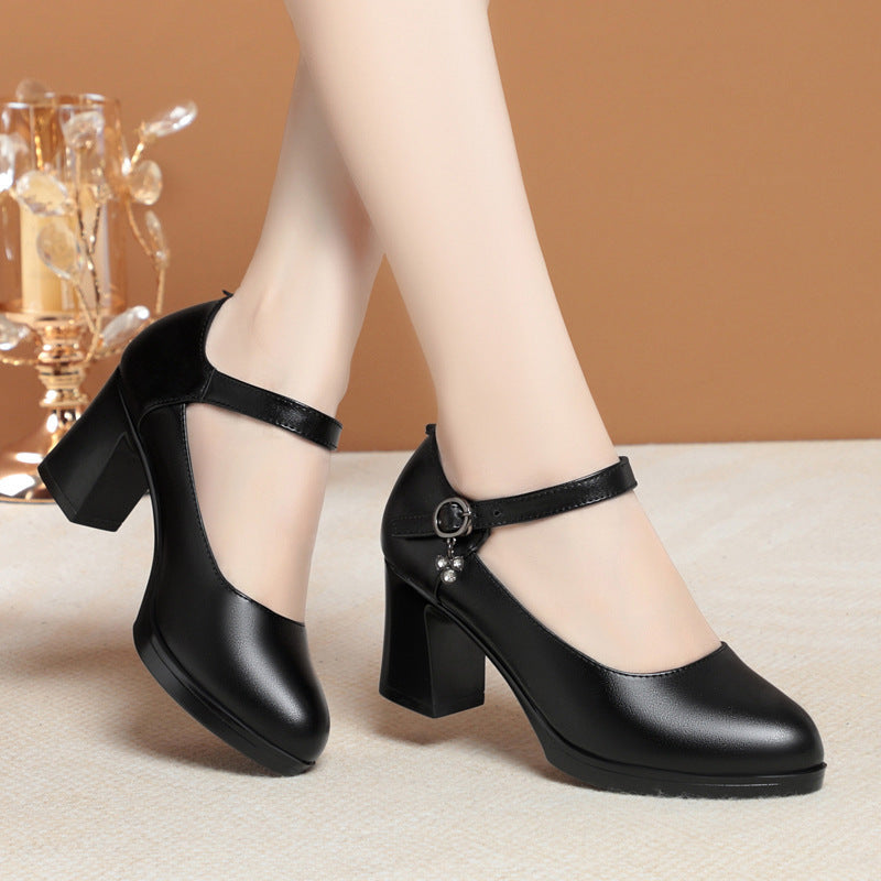 Women's High Not Tired Feet Genuine Chunky Waterproof Platform Leather Shoes