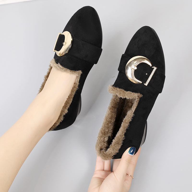 Winter Cotton Slip-on Fleece-lined Flat Bottom Casual Shoes