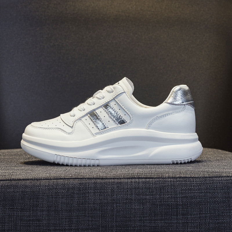 Women's Spring First Layer Cowhide Fashionable White Sneakers