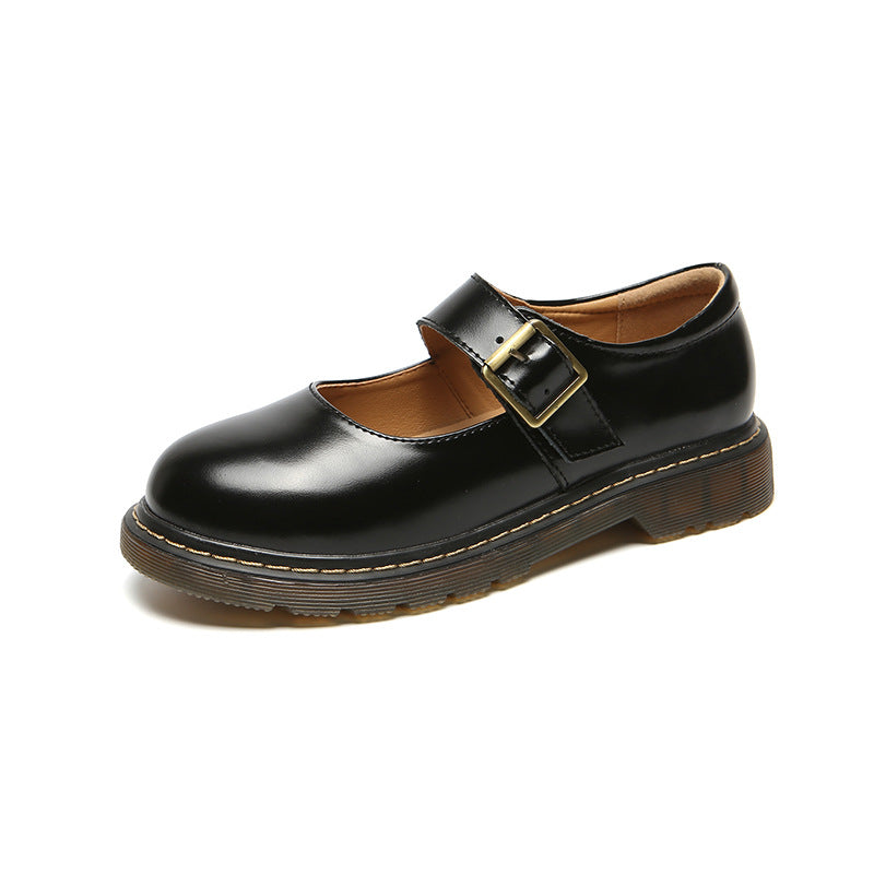 Women's Summer Thin College Style Buckle Mary Leather Shoes