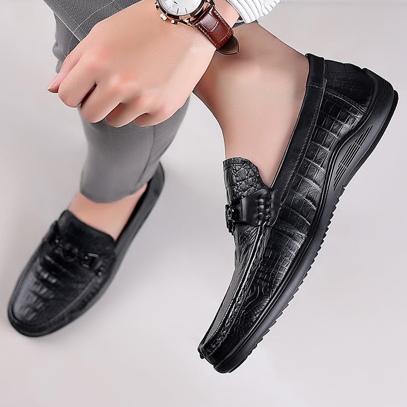 Men's First Layer Cowhide Genuine Crocodile Pattern Leisure Slip On Plus Men's Shoes