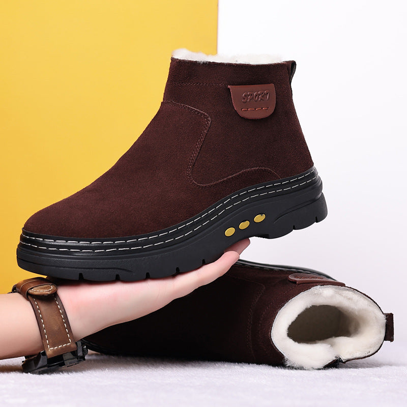 Men's Wool Fur Integrated Warm Leisure Ankle Men's Shoes