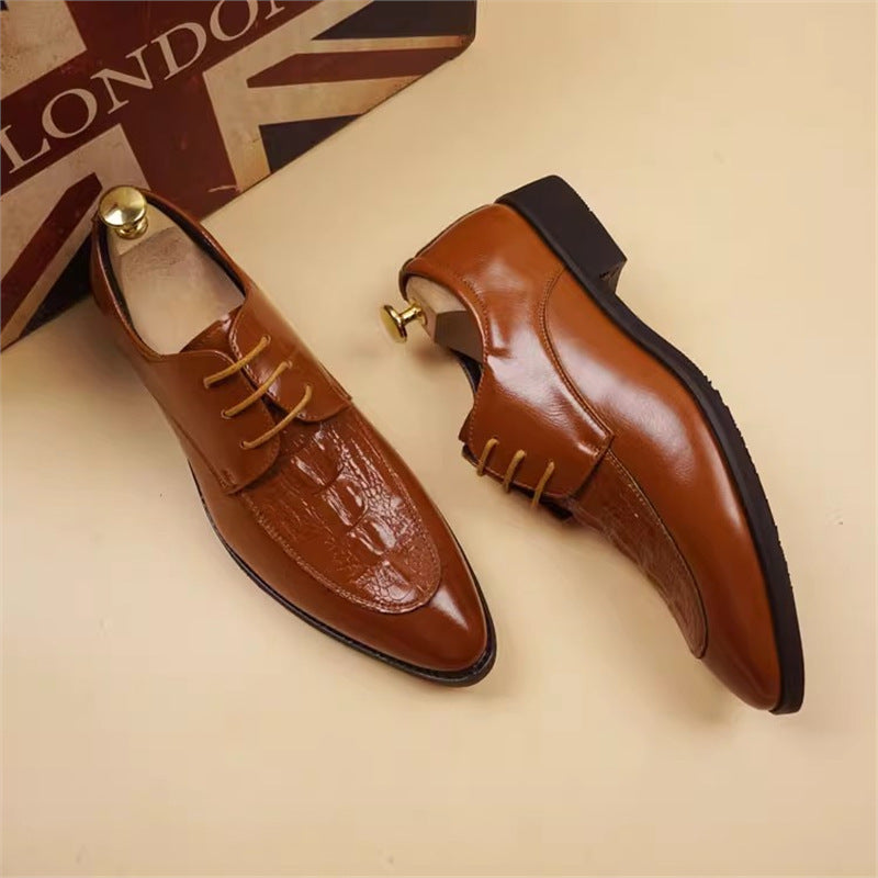 Men's Formal Wear Office British Pointed Crocodile Pattern Date Wedding Fashionable Leather Shoes