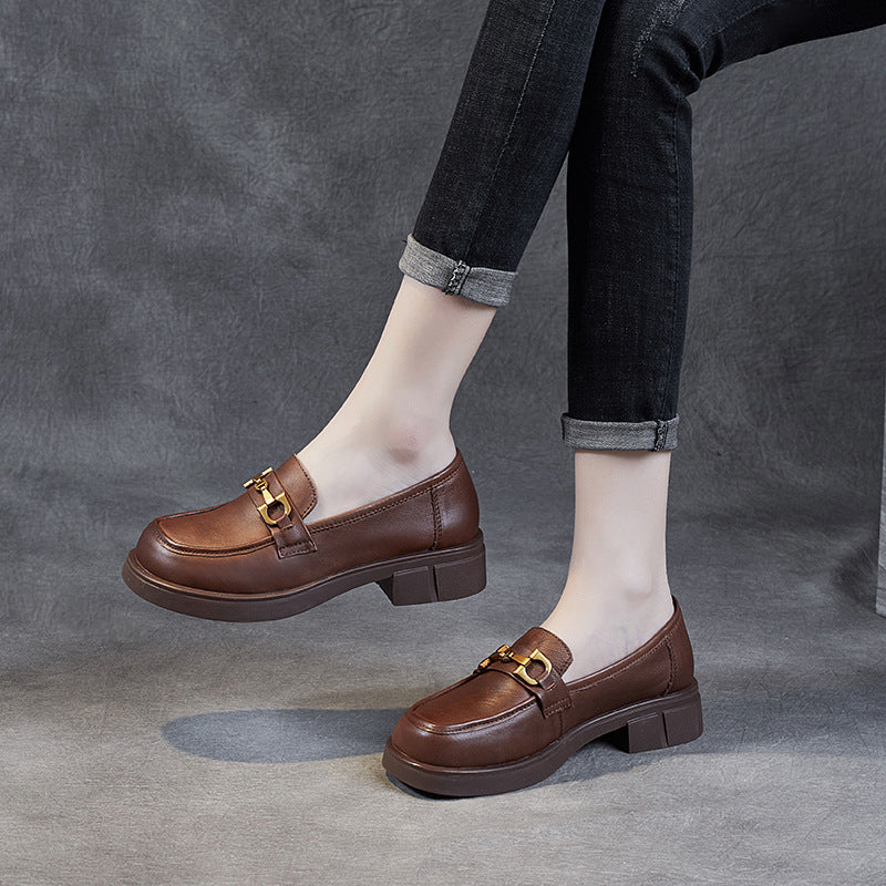 Women's Layer Cowhide Soft Bottom Wild Pumps Casual Shoes