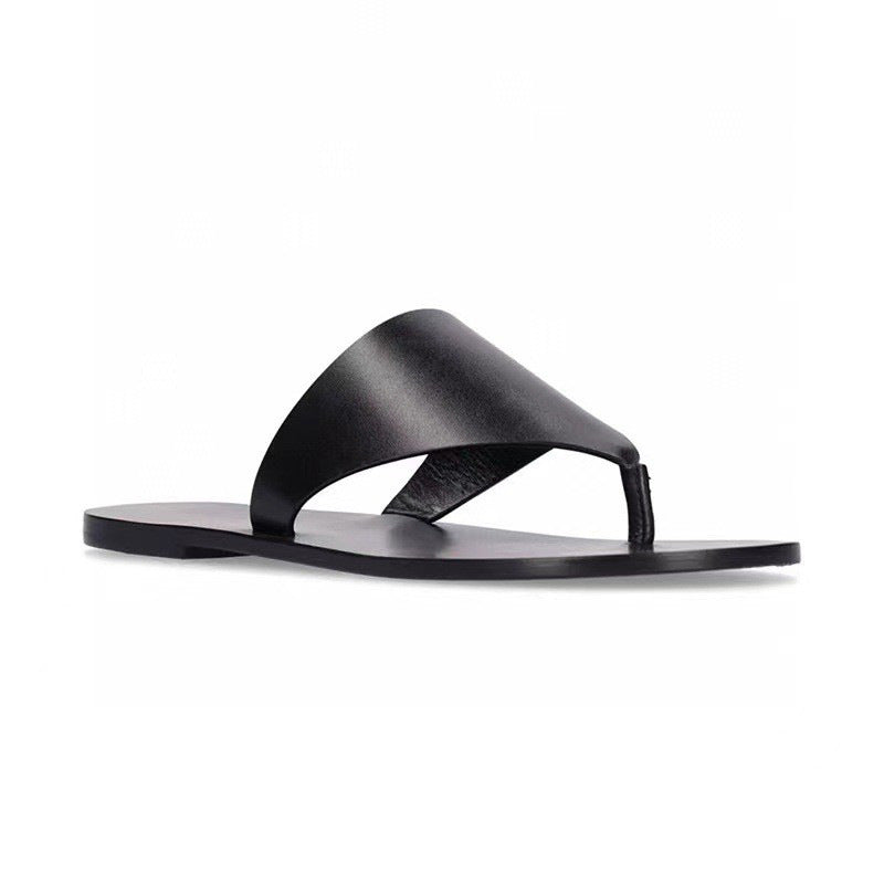 Women's White Two-color Texture Triangle Concise Genuine Sandals