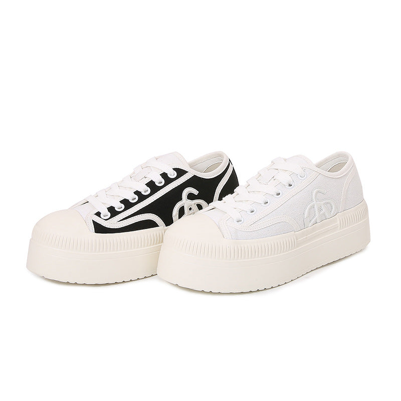 Women's Height Increasing Greasy Platform Biscuit Shape Canvas Shoes