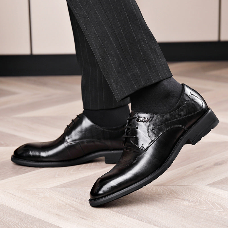 Men's Genuine England Style Korean Black Pointed Trendy Leather Shoes
