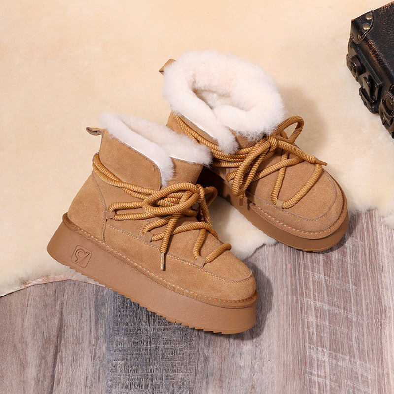 Women's Bottom Fashion Winter Double Face Wool Low Snow Boots