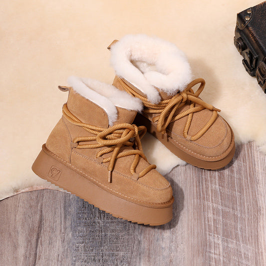 Women's Bottom Fashion Winter Double Face Wool Low Snow Boots
