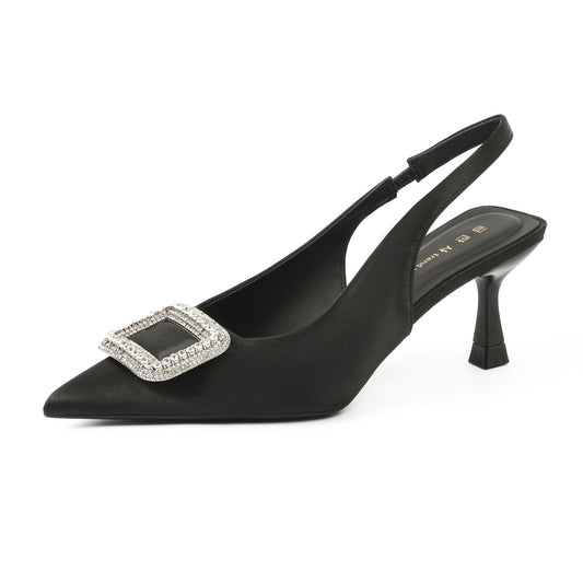 Women's Elastic Band Hollow Pointed Toe Pumps White Soft Bottom Heels