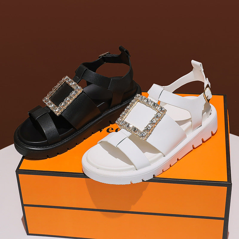 Women's Summer Rhinestone Square Buckle Roman Breathable Sandals