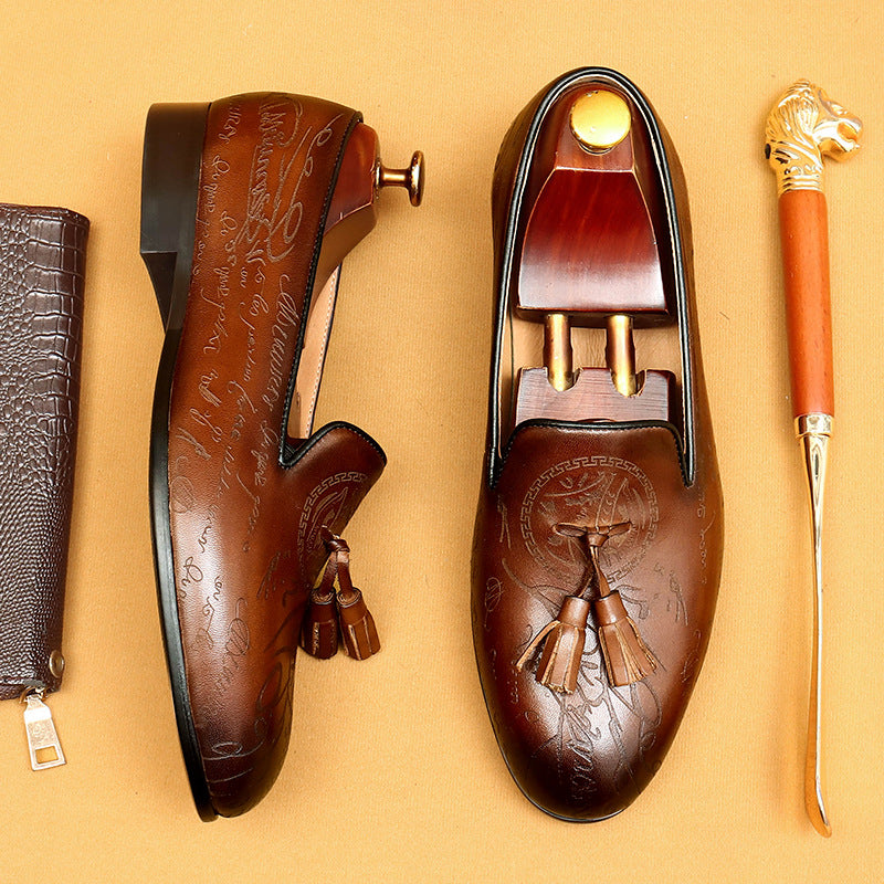 Men's Handmade British Tassel Business One Pedal Loafers