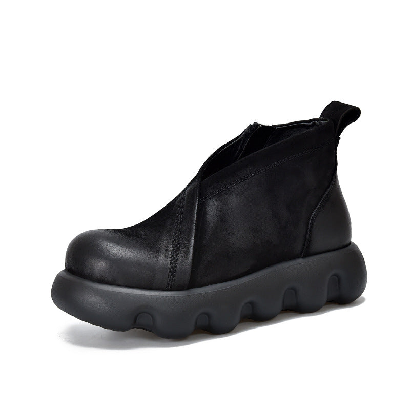 Women's Retro Platform Ankle Round Head First Boots