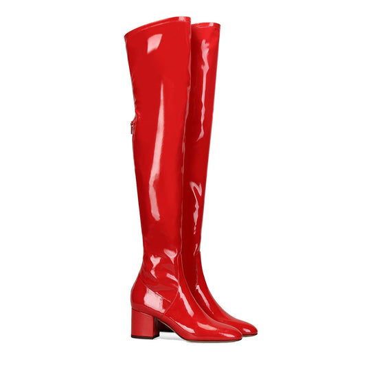 Women's The Knee Red Patent Plus Square Boots
