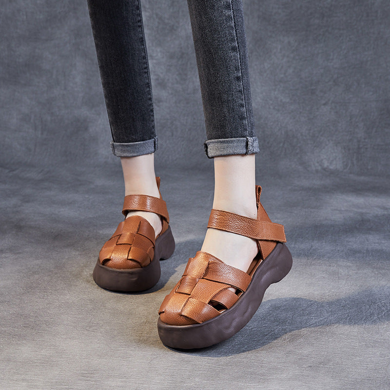 Women's Summer Platform First Layer Cowhide Retro Sandals