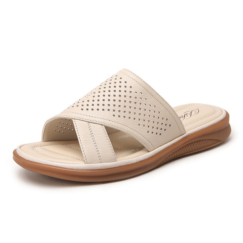 Women's Soft Bottom Mom Summer Hollow Flat Flip-flops Sandals