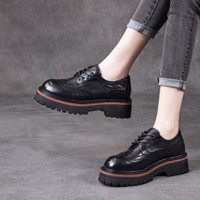 Women's First Layer Cowhide Spring Retro Pumps Casual Shoes
