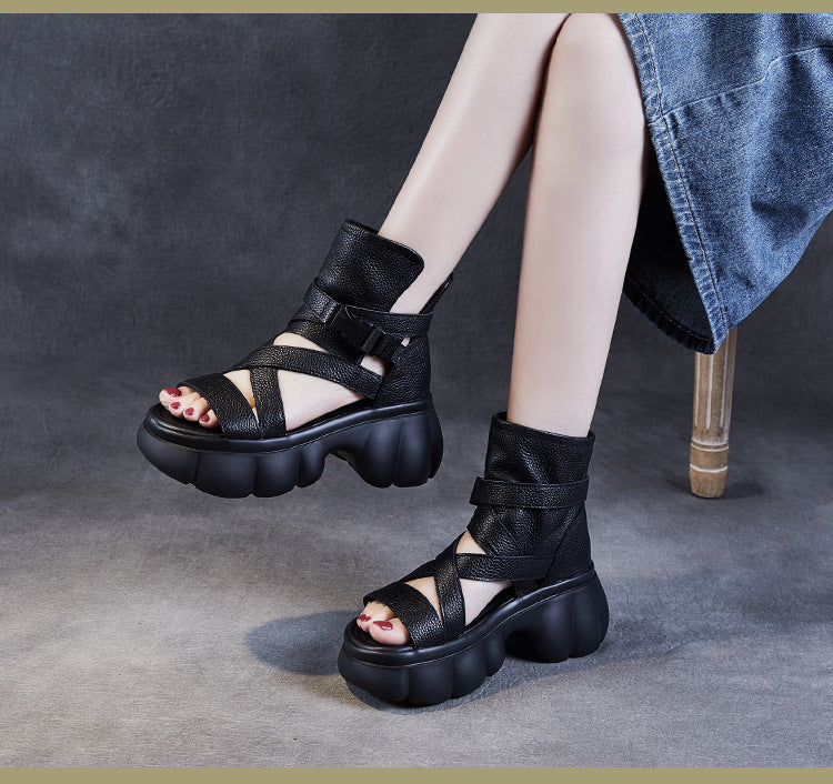 Women's Thick Bottom First Layer Cowhide Roman Sandals