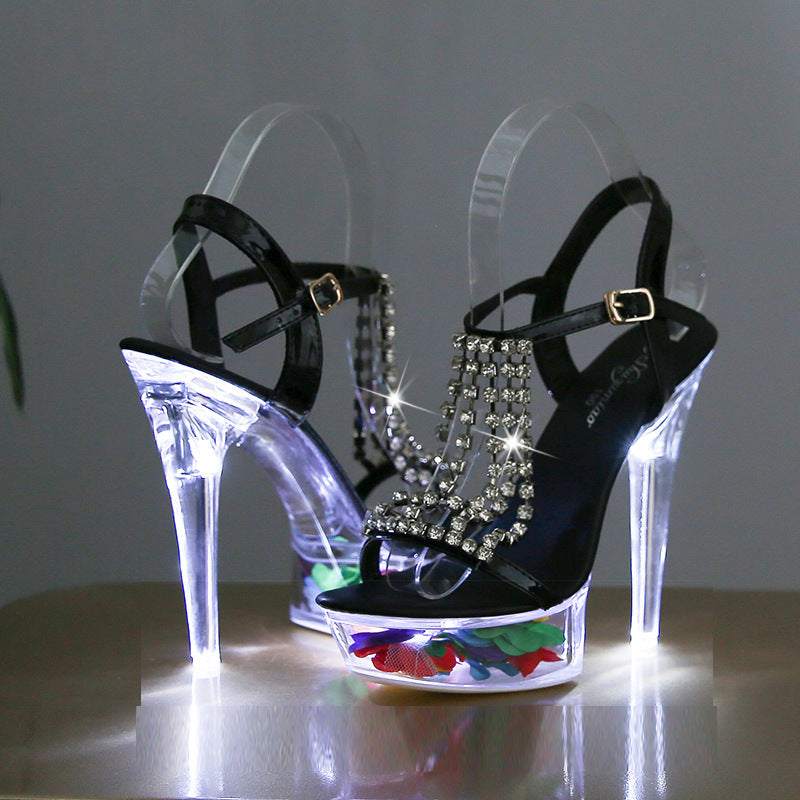 High Luminous Stiletto Waterproof Platform Transparent Model Heels