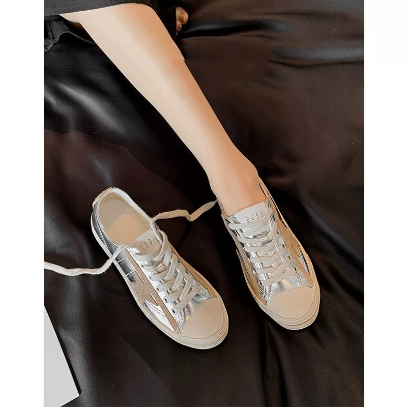 Women's Genuine Sier Dirty White Sports Casual Shoes
