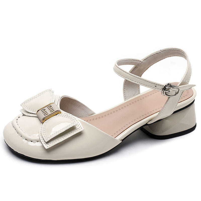 Women's Bow Square Toe Shallow Mouth Side Empty Word Heels