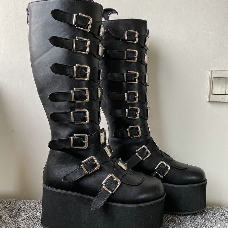 Women's Buckle With Platform High Female Plus Boots