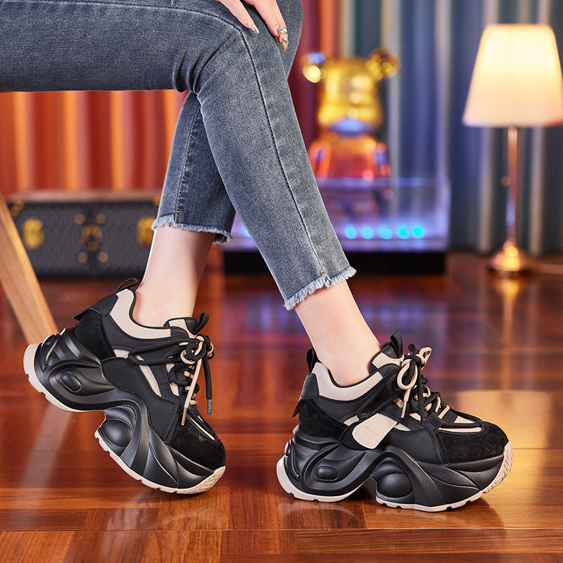 Women's Height Increasing Insole Dad Thick-soled White Casual Shoes