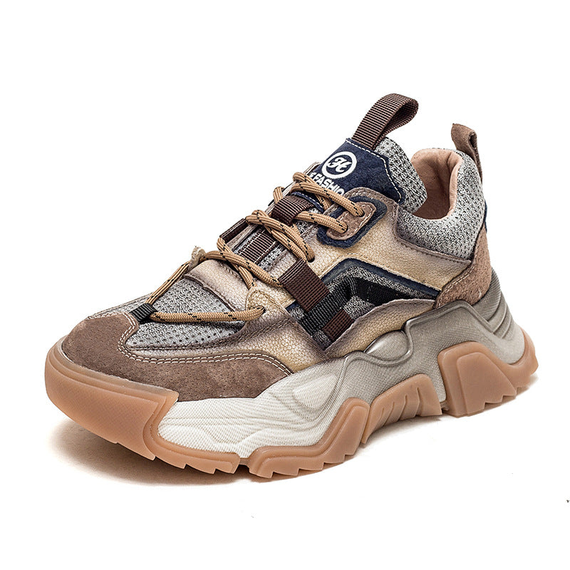 Women's Contrast Color Tide Head Layer Cowhide Women's Shoes