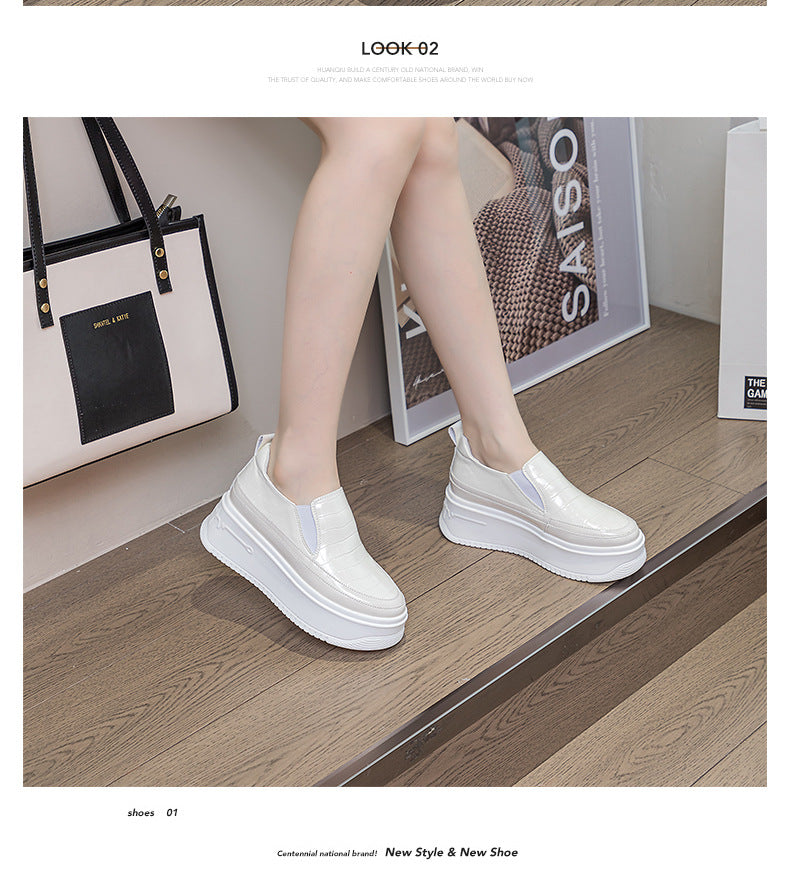 Women's Small For Platform Single-layer Slip-on Style Leather Shoes