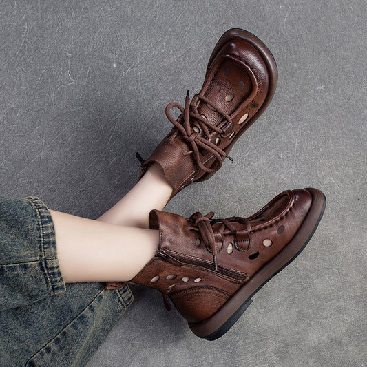 Women's Breathable Retro Hollowed Thick Bottom Classic Side Heels
