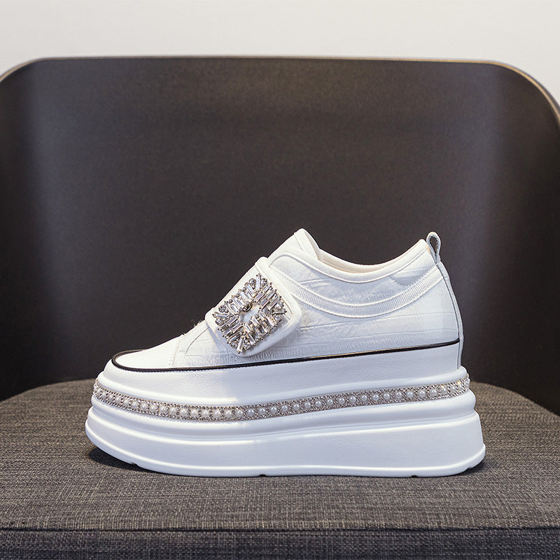 Women's Toe White Spring Lightweight Exercise Thick-soled Small Height Increasing Women's Casual Shoes