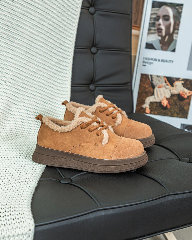 British Wild Cowhide Matte Platform Retro Fluffy Warm Plus Loafers