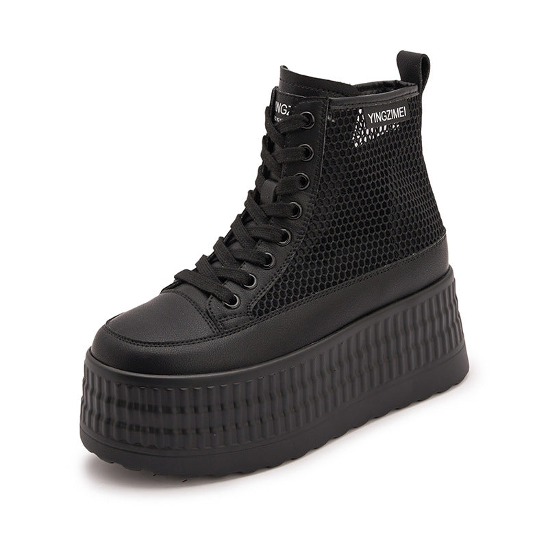 Women's Platform White Summer Hollow Mesh Surface Sneakers