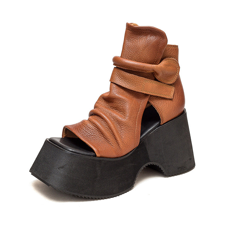 Women's Thick Bottom Peep Toe First Layer Heels