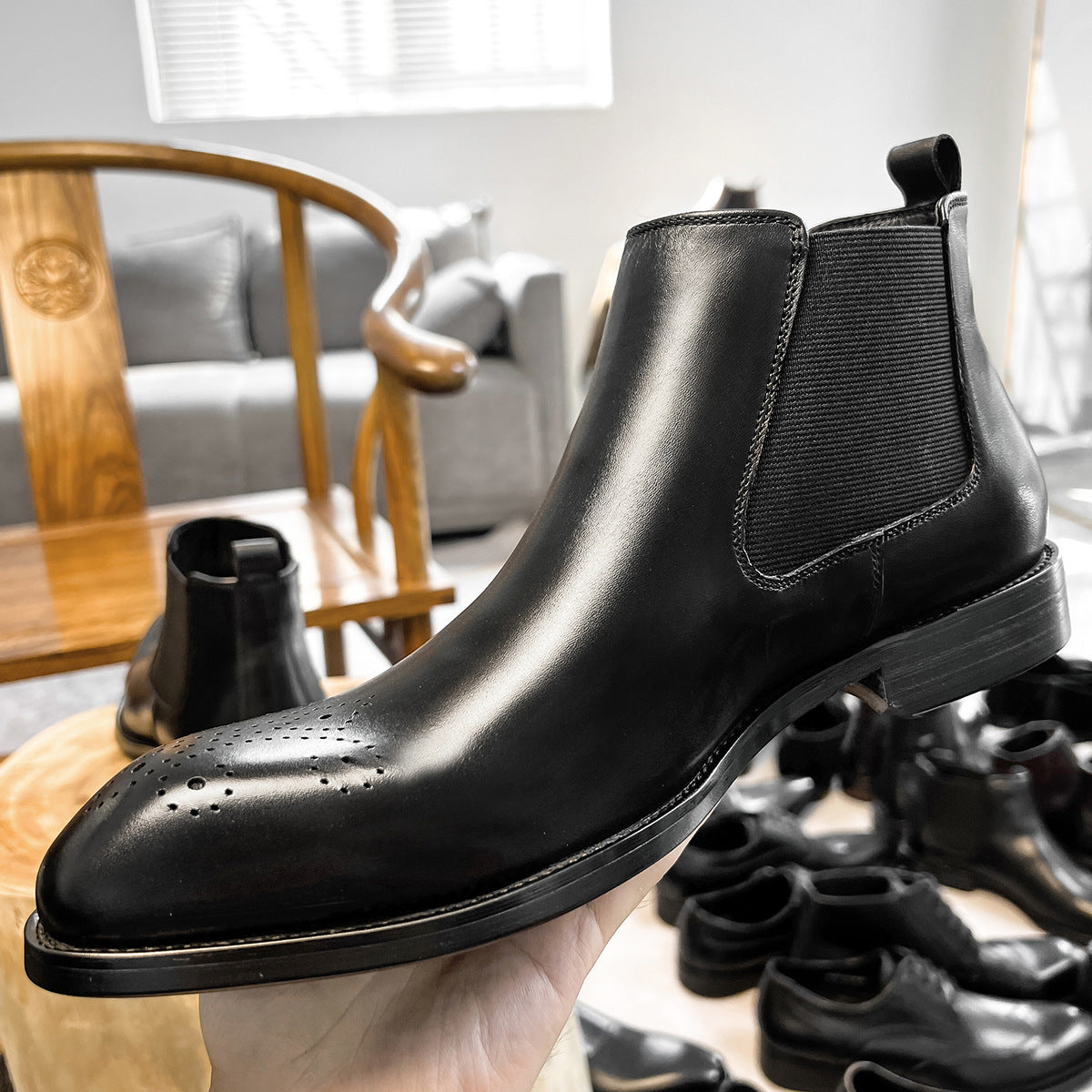 Men's Martin British Square Toe Carved Ankle Boots