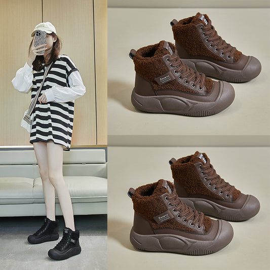 Women's Winter Fleece-lined White Korean Style Platform Height Casual Shoes