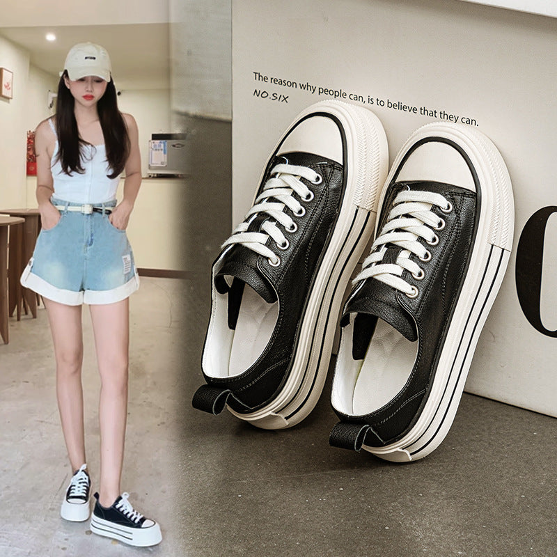 Women's Platform White Round Toe Increased Sports Skate Tide Casual Shoes
