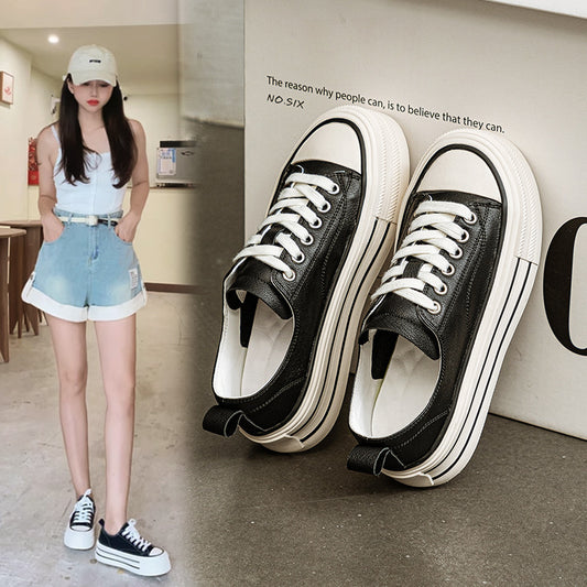 Women's Platform White Round Toe Increased Sports Skate Tide Casual Shoes