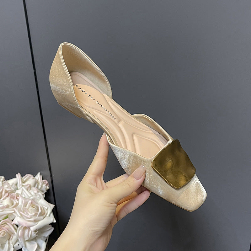 Style Square Toe Metal With Hidden Female Gentle Temperament Women's Fashion Shoes
