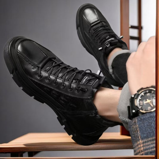 Men's Winter Fleece-lined First Layer Cowhide Cotton Fashion Men's Shoes