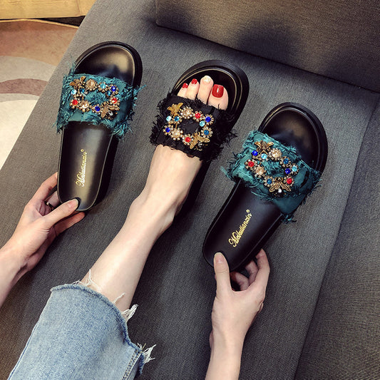 Women's Size Muffin Platform Summer Outdoor Wear Drill Buckle Height Slippers