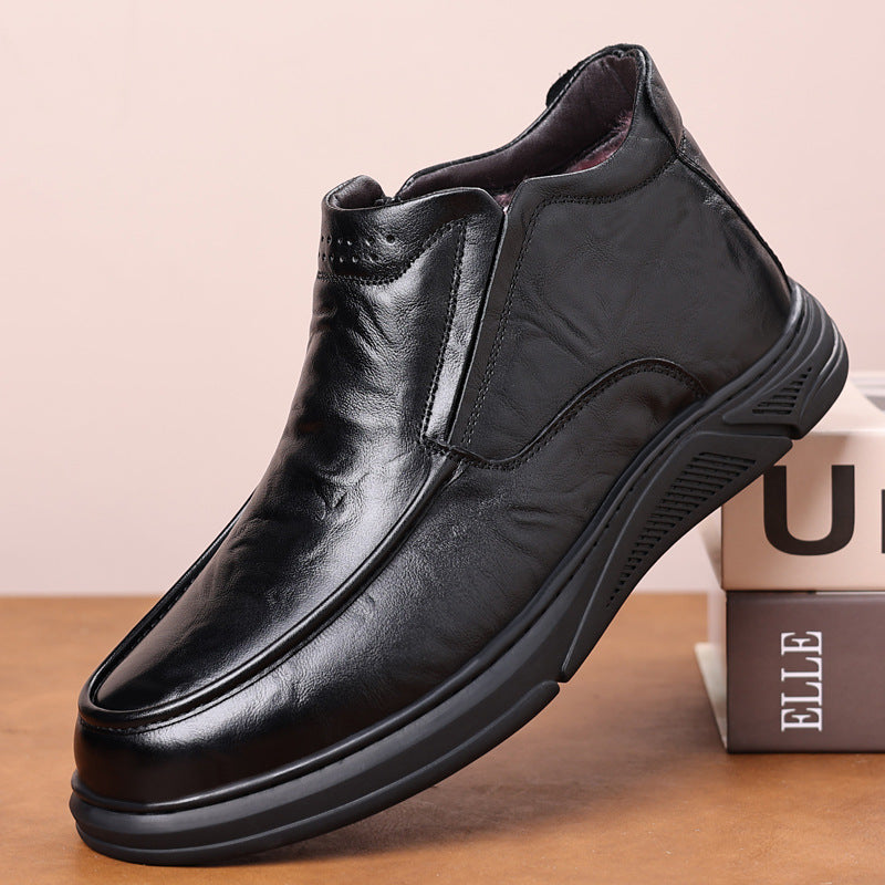 Men's First Layer Cowhide Winter Cotton Genuine Wool Warm Men's Shoes