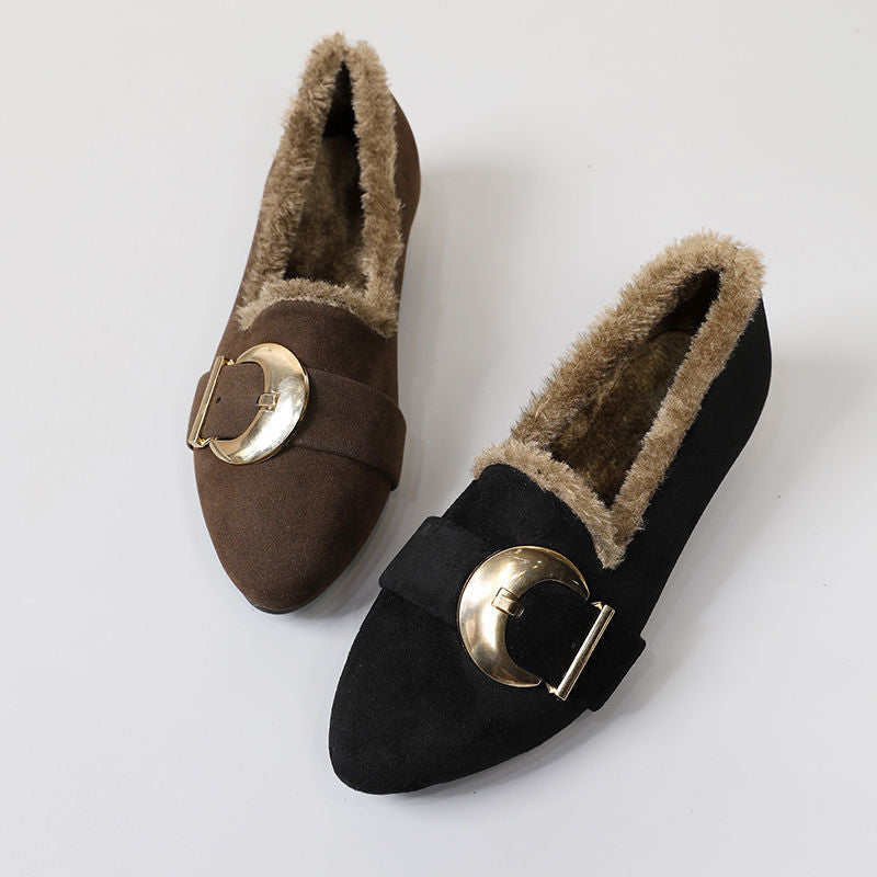 Winter Cotton Slip-on Fleece-lined Flat Bottom Casual Shoes
