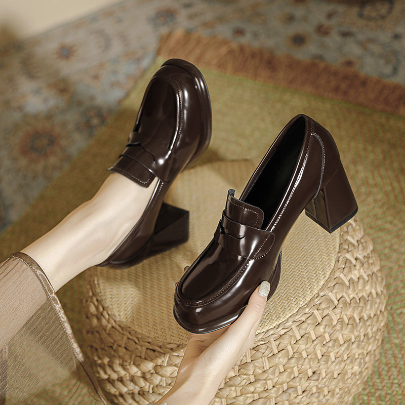 Women's Retro Black Thin Spring Platform High British Women's Fashion Shoes
