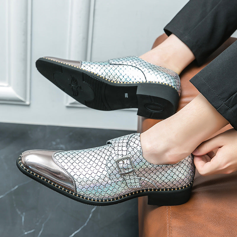 Men's Glossy Pointed Low Top Slip-on Formal Leather Shoes