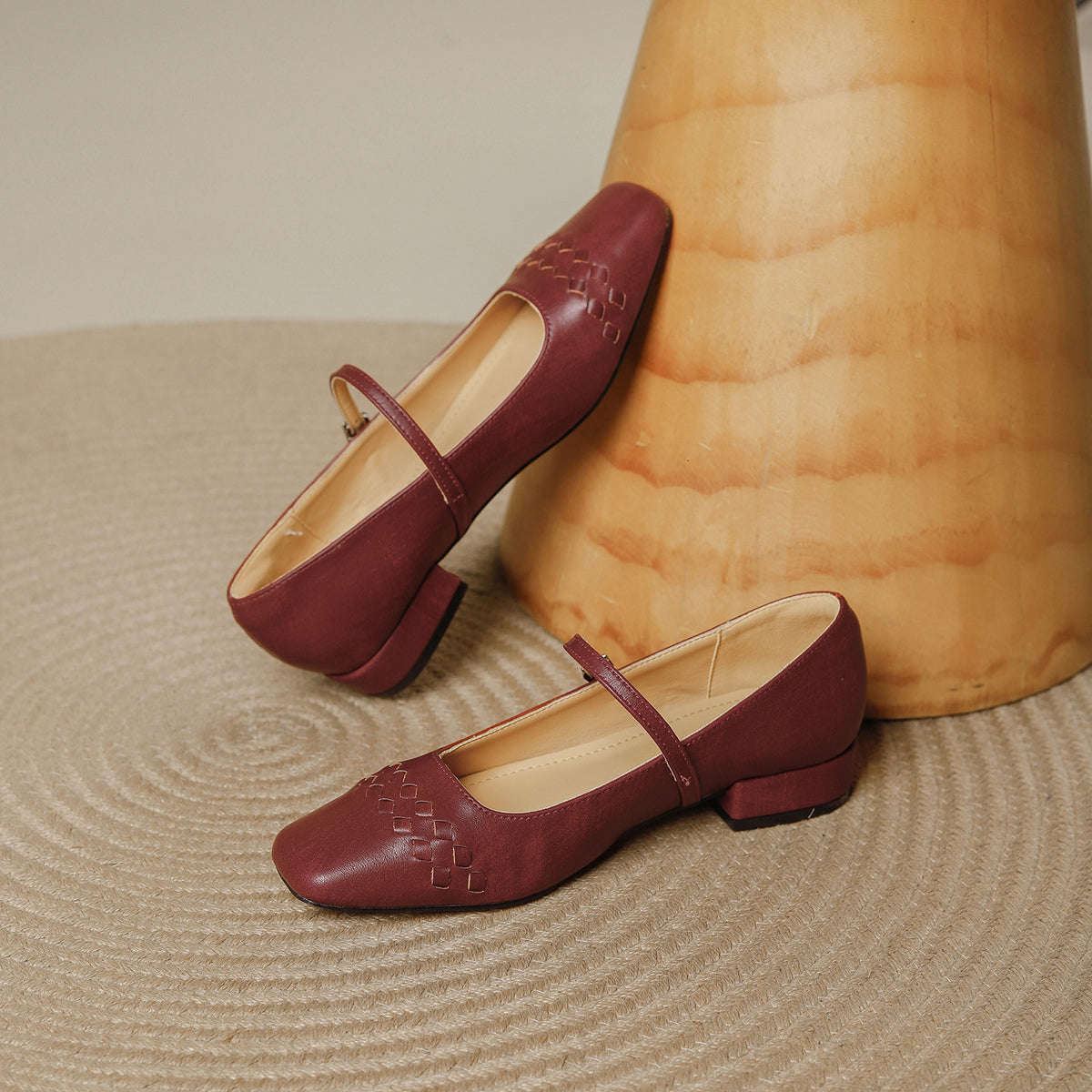 French Style Weave Vintage Pumps Female Square Toe Word With Women's Fashion Shoes