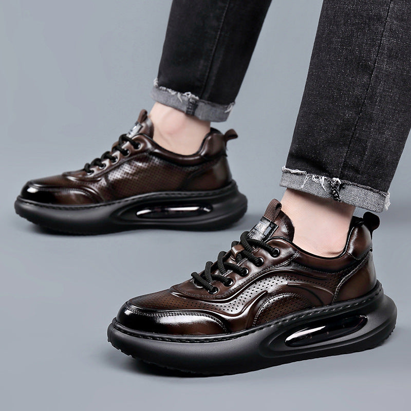 Men's Genuine Breathable White Hollow Hole Cushion Insole Leather Shoes