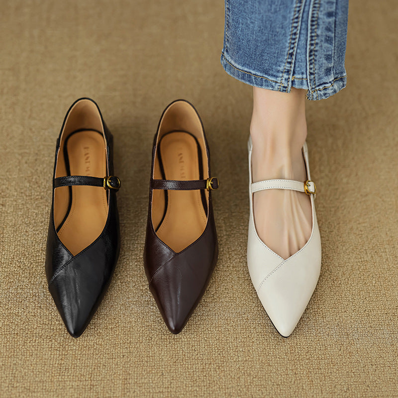 Women's Sheepskin Delicate Pointed Mary Jane Spring Leather Shoes
