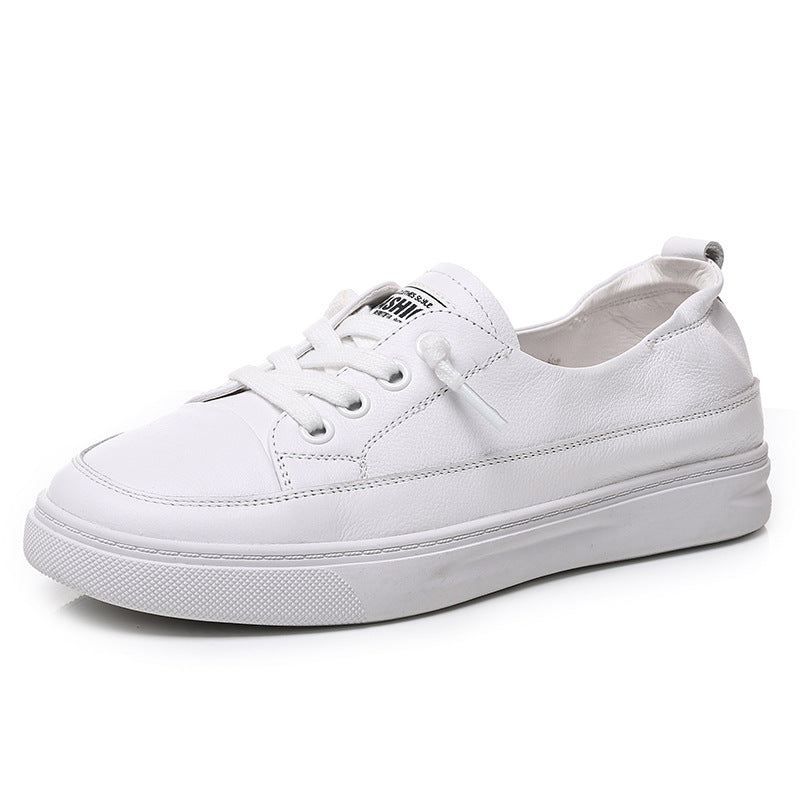 Women's Layer Cowhide Low-cut White Summer Pumps Casual Shoes